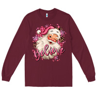 Burgundy believe pink christmas santa claus Long Sleeve Tee - MaliasSmallBusiness