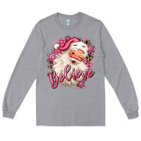 Heather Grey believe pink christmas santa claus Long Sleeve Tee - MaliasSmallBusiness