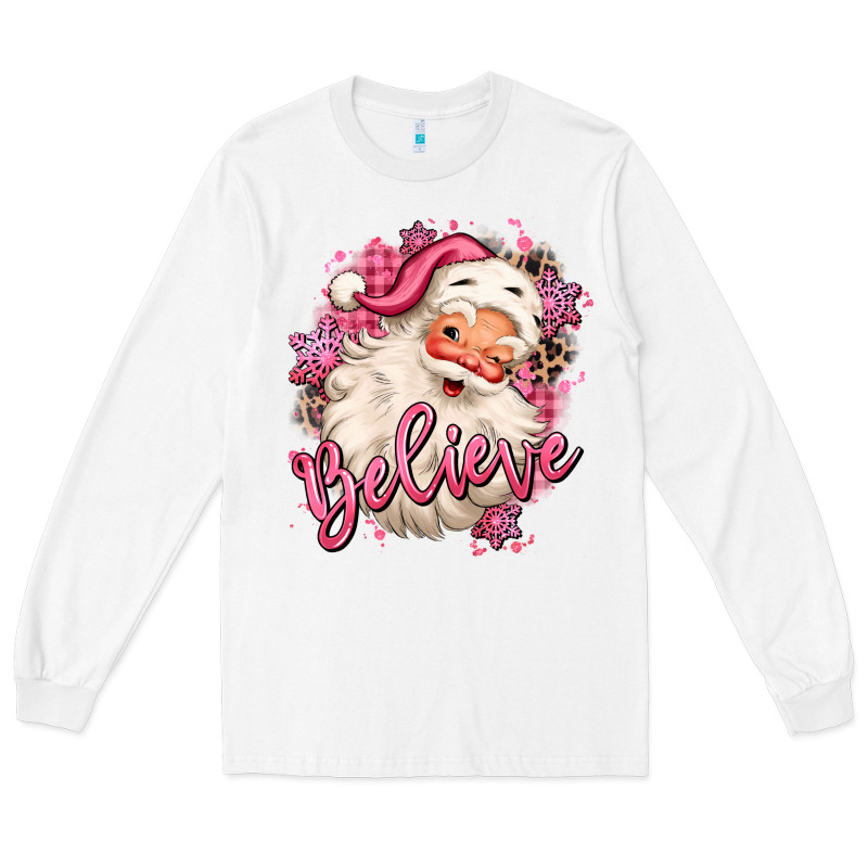 Believe Pink Christmas Santa Claus Long Sleeve Tee by MaliasSmallBusiness | Teevron