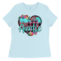 Baby Blue auntie leopard turquoise heart Ladies Tee - JahusDesignShop