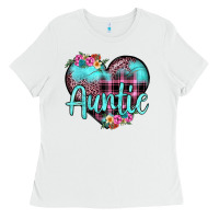 White auntie leopard turquoise heart Ladies Tee - JahusDesignShop