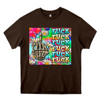Chocolate Brown fuck everything skeletons Heavy Core Tee - AdoDesignShop