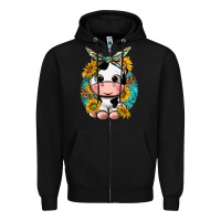 Black cute cow with sunflower and leopard Zipper Hoodie - texasbilliewilder