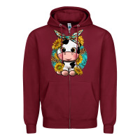 Burgundy cute cow with sunflower and leopard Zipper Hoodie - texasbilliewilder