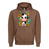 Chestnut cute cow with sunflower and leopard Zipper Hoodie - texasbilliewilder