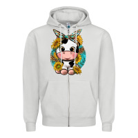 Dove Grey cute cow with sunflower and leopard Zipper Hoodie - texasbilliewilder