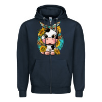 Navy cute cow with sunflower and leopard Zipper Hoodie - texasbilliewilder