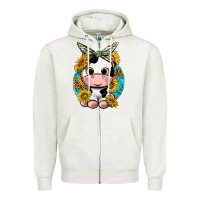 Oatmeal Heather cute cow with sunflower and leopard Zipper Hoodie - texasbilliewilder