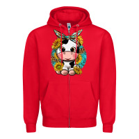 Cute Cow With Sunflower And Leopard Zipper Hoodie | Teevron