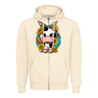 Sandshell cute cow with sunflower and leopard Zipper Hoodie - texasbilliewilder