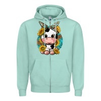Seafoam cute cow with sunflower and leopard Zipper Hoodie - texasbilliewilder