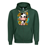 Sports Green cute cow with sunflower and leopard Zipper Hoodie - texasbilliewilder