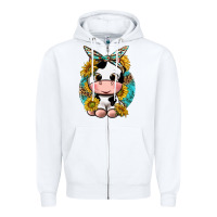 White cute cow with sunflower and leopard Zipper Hoodie - texasbilliewilder