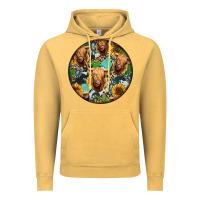Vintage Mustard Highland Cow Pattern Vintage Hoodie - Jasminsmagicworld