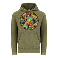 Vintage Olive Highland Cow Pattern Vintage Hoodie - Jasminsmagicworld
