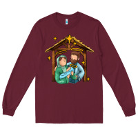 Burgundy jesus newborn oh holy night Long Sleeve Tee - MaliasSmallBusiness