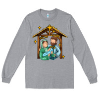 Heather Grey jesus newborn oh holy night Long Sleeve Tee - MaliasSmallBusiness