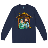 Navy jesus newborn oh holy night Long Sleeve Tee - MaliasSmallBusiness