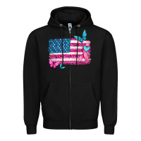 American Flag Breast Cancer With Ribbon Zipper Hoodie | Teevron
