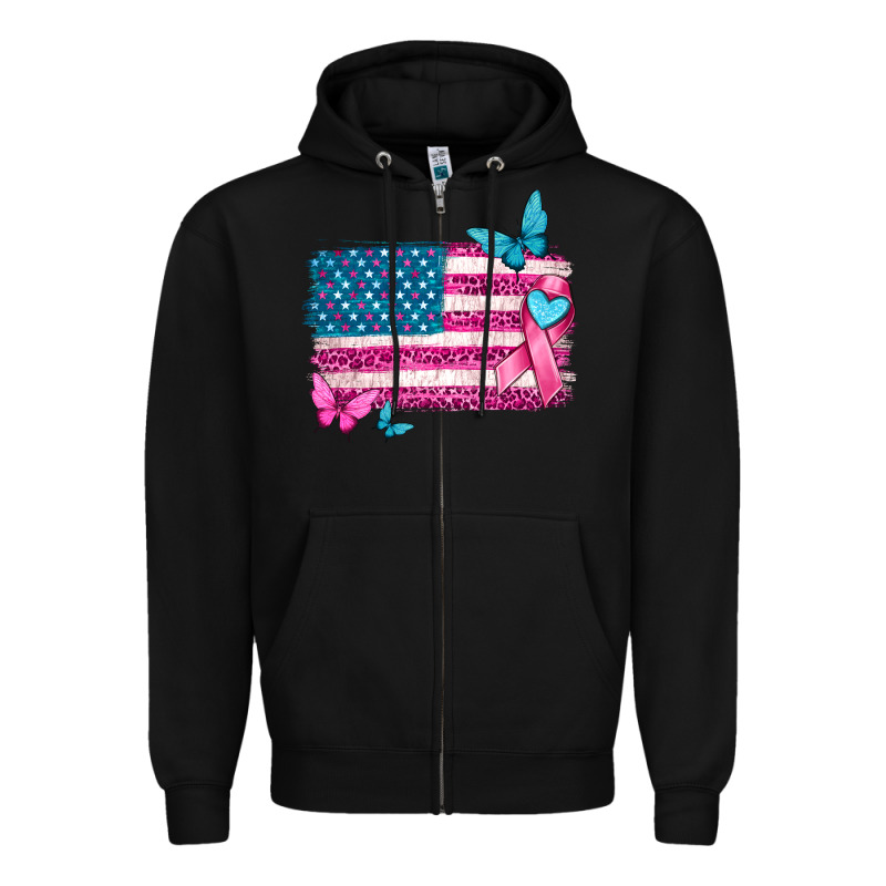 American Flag Breast Cancer With Ribbon Zipper Hoodie by texasbilliewilder | Teevron