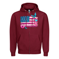 Burgundy american flag breast cancer with ribbon Zipper Hoodie - texasbilliewilder