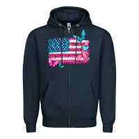 Navy american flag breast cancer with ribbon Zipper Hoodie - texasbilliewilder
