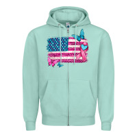 Seafoam american flag breast cancer with ribbon Zipper Hoodie - texasbilliewilder