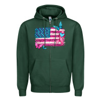 Sports Green american flag breast cancer with ribbon Zipper Hoodie - texasbilliewilder