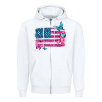 White american flag breast cancer with ribbon Zipper Hoodie - texasbilliewilder