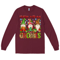 Burgundy chillin with my gnomies Long Sleeve Tee - MaliasSmallBusiness