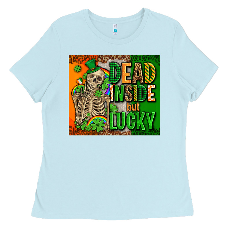 Irish Flag With Shamrocks  Dead Inside But Lucky Ladies Tee by AdoDesignShop | Teevron