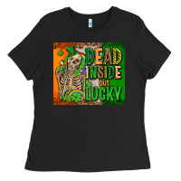 Black irish flag with shamrocks  dead inside but lucky Ladies Tee - AdoDesignShop