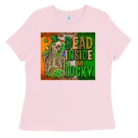 Bubblegum Pink irish flag with shamrocks  dead inside but lucky Ladies Tee - AdoDesignShop