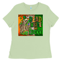Matcha irish flag with shamrocks  dead inside but lucky Ladies Tee - AdoDesignShop