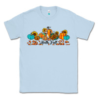 Dusty Blue hello fall pumpkin sunflower Classic Tee - JahusDesignShop