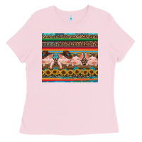 Bubblegum Pink western serape pigs Ladies Tee - RanaPortraitStore