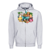 Heather Grey summer gnomies truck Zipper Hoodie - NancyCooperArtShop