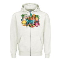Oatmeal Heather summer gnomies truck Zipper Hoodie - NancyCooperArtShop