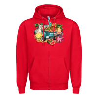 Red summer gnomies truck Zipper Hoodie - NancyCooperArtShop