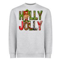 Heather Grey Holly Jolly elf gnome Heavyweight Sweatshirt - NancyCooperArtShop