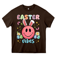 Chocolate Brown easter vibes smiley face Heavy Core Tee - Artiststas