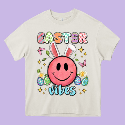 Easter Vibes Smiley Face Heavy Core Tee Designed By Artiststas