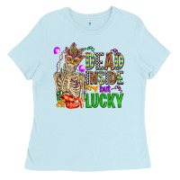 Baby Blue mardi gras dead inside but lucky  with skeleton Ladies Tee - AdoDesignShop