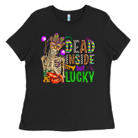 Black mardi gras dead inside but lucky  with skeleton Ladies Tee - AdoDesignShop