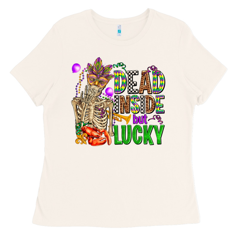 Mardi Gras Dead Inside But Lucky  With Skeleton Ladies Tee by AdoDesignShop | Teevron