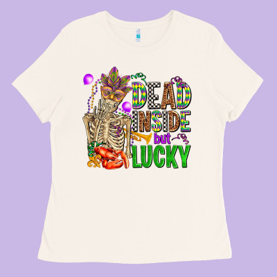 Mardi Gras Dead Inside But Lucky  With Skeleton Ladies Tee Designed By Adodesignshop