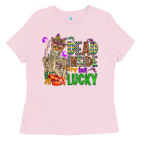 Bubblegum Pink mardi gras dead inside but lucky  with skeleton Ladies Tee - AdoDesignShop