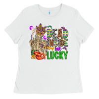 White mardi gras dead inside but lucky  with skeleton Ladies Tee - AdoDesignShop