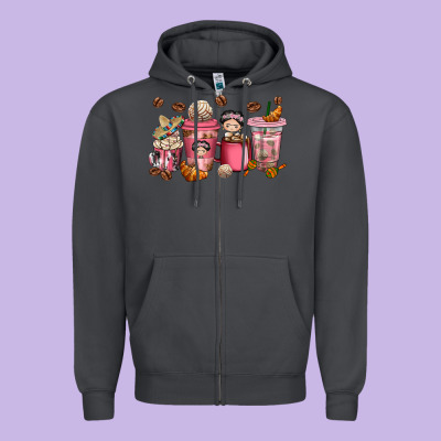 Cafecito Y Chisme Coffee Cups Zipper Hoodie Designed By Texasbilliewilder
