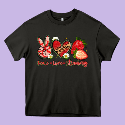 Peace Love Strawberry Heavy Core Tee Designed By Artiststas
